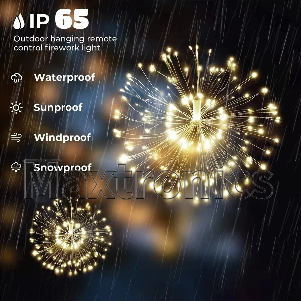 LED Firework Lights Copper Wire with Remote 198led Fairy Starburst Light Warm White/color for Party Wedding Outdoor Decorations