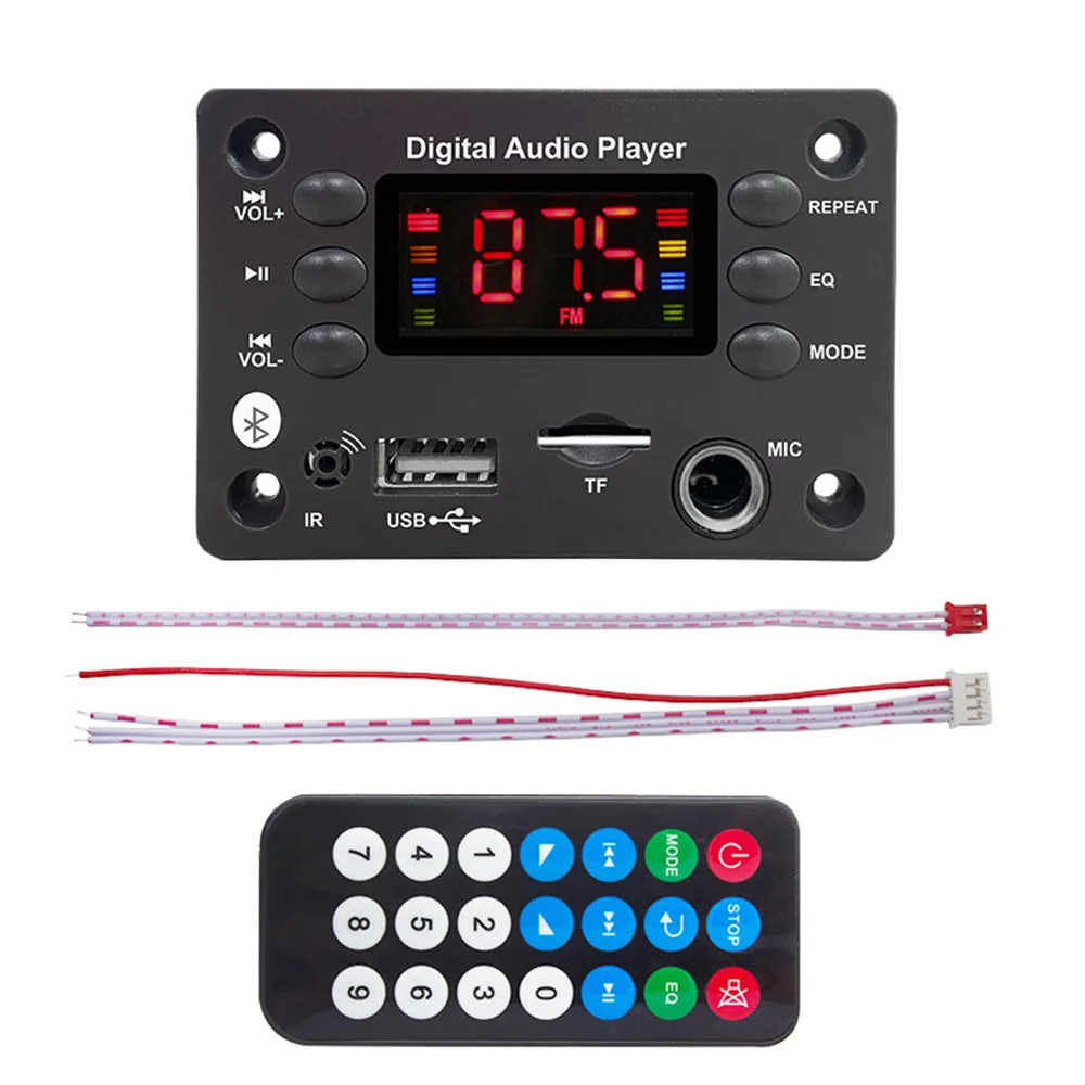 Car Audio Microphone USB TF FM Radio Mp3 Music Player Speaker DC 5V 12V Bluetooth 5.0 MP3 WMA WAV APE Decoder Board Hands-free