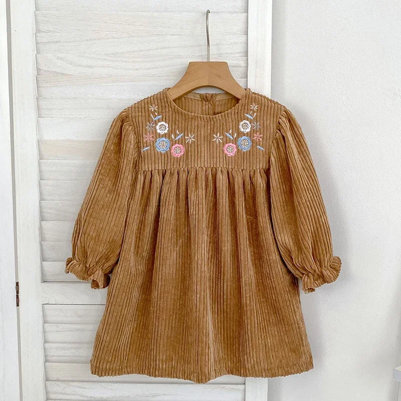 

Весеннее детское милое платье принцессы с цветочной вышивкой для маленьких девочек, осеннее новое черное платье с длинными рукавами для девочек, детская одежда, платья