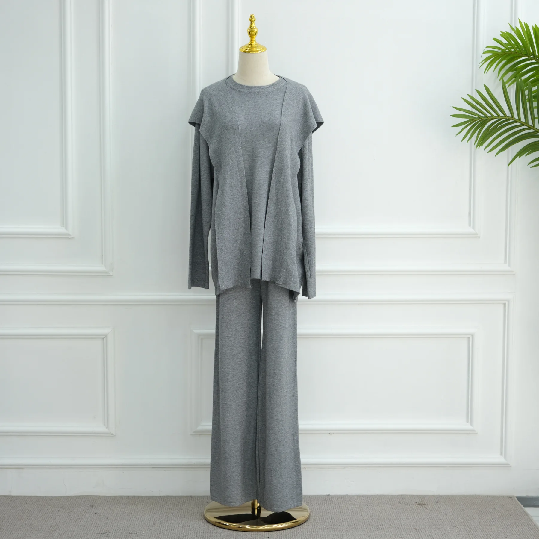 Neue muslimische Frauen gestrickt 2-teiliges Set Pullover Pullover Tops Hosenanzug Islam Hose Strickwaren Dubai Abaya Kaftan Kleid Ensembles