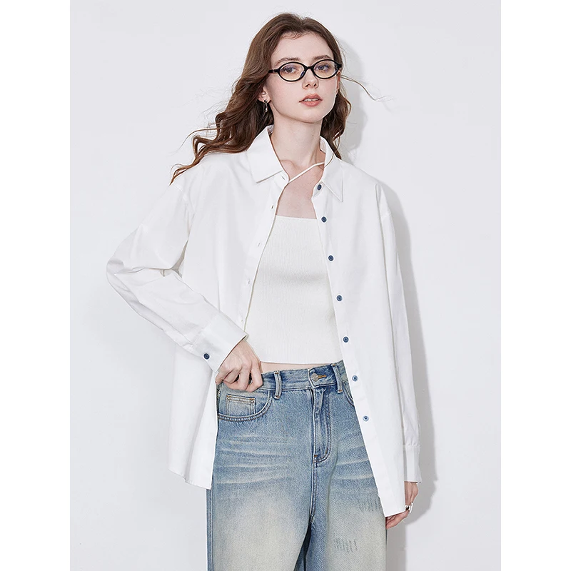 TOYOUTH Women Blouse Shirt 2025 Spring New Striped Turn Down Collar Long Sleeve Office Lady Style Pure Cotton Shirt Tops