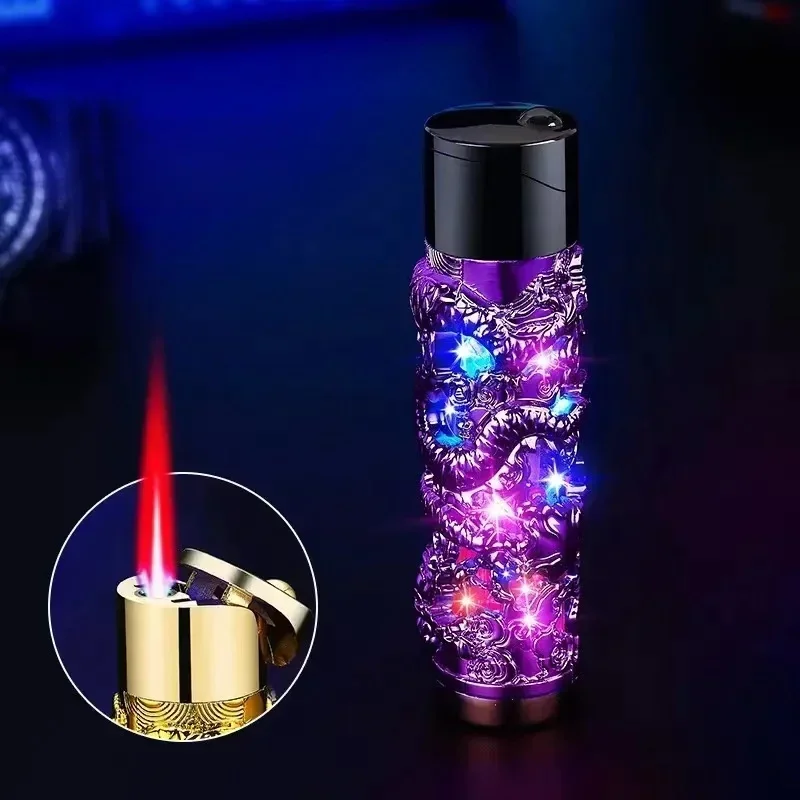 Metal Relief Lantern Inflatable Lighter Portable Windproof Butane Turbine Torch Jet Blue Flame Cigar Tool Fashionable Men's Gift view 5
