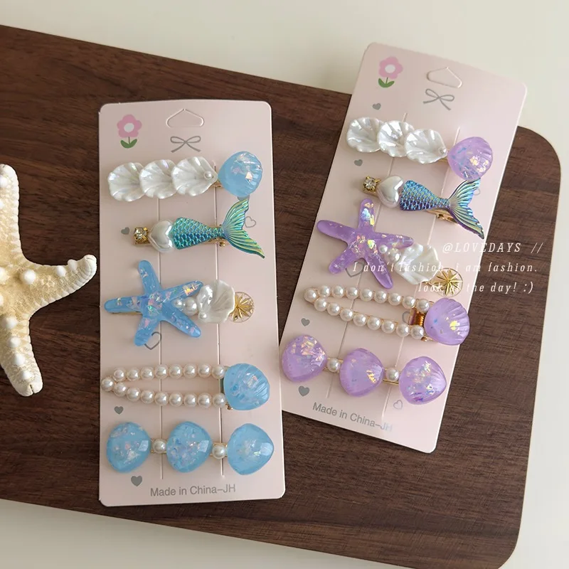 

Hair Clip Starfish Shell Mermaid Cute Resin Lightweight for Women and Kids Side Fringe Baby Hair Duck Bill Decorative