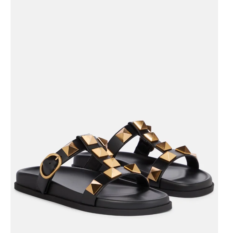 

Женские сандалии с шипами на плоской подошве с квадратным носком и открытым носком, большие размеры, летние каникулы, пляжная модная обувь