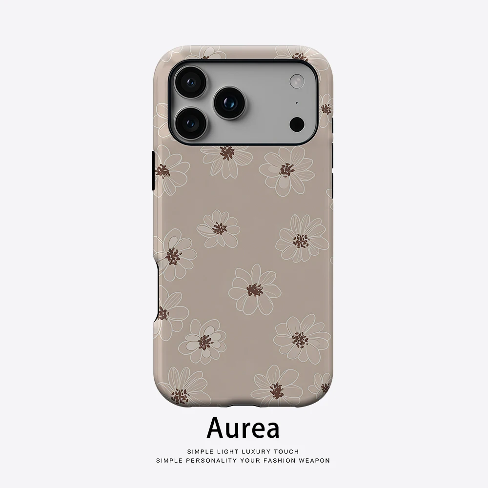 

Aurea case Matte Bumper For Magsafe Case For iPhone 17 16 15 14 Plus 13 Pro Max Shockproof Hard PC Beige Minimal Flower Cover