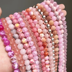 Natural Pink Stone Beads Agates Angelite Quartz Opal Aventurine Jades Howlite Pearl Round Beads For Jewelry Making Diy Bracelets