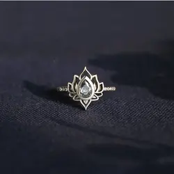 Vintage Boho Lotus Rings for Women Girls Promise Cuff Ring Stainless Steel Flower of Paradise Rings Jewelry Gifts Bague Femme