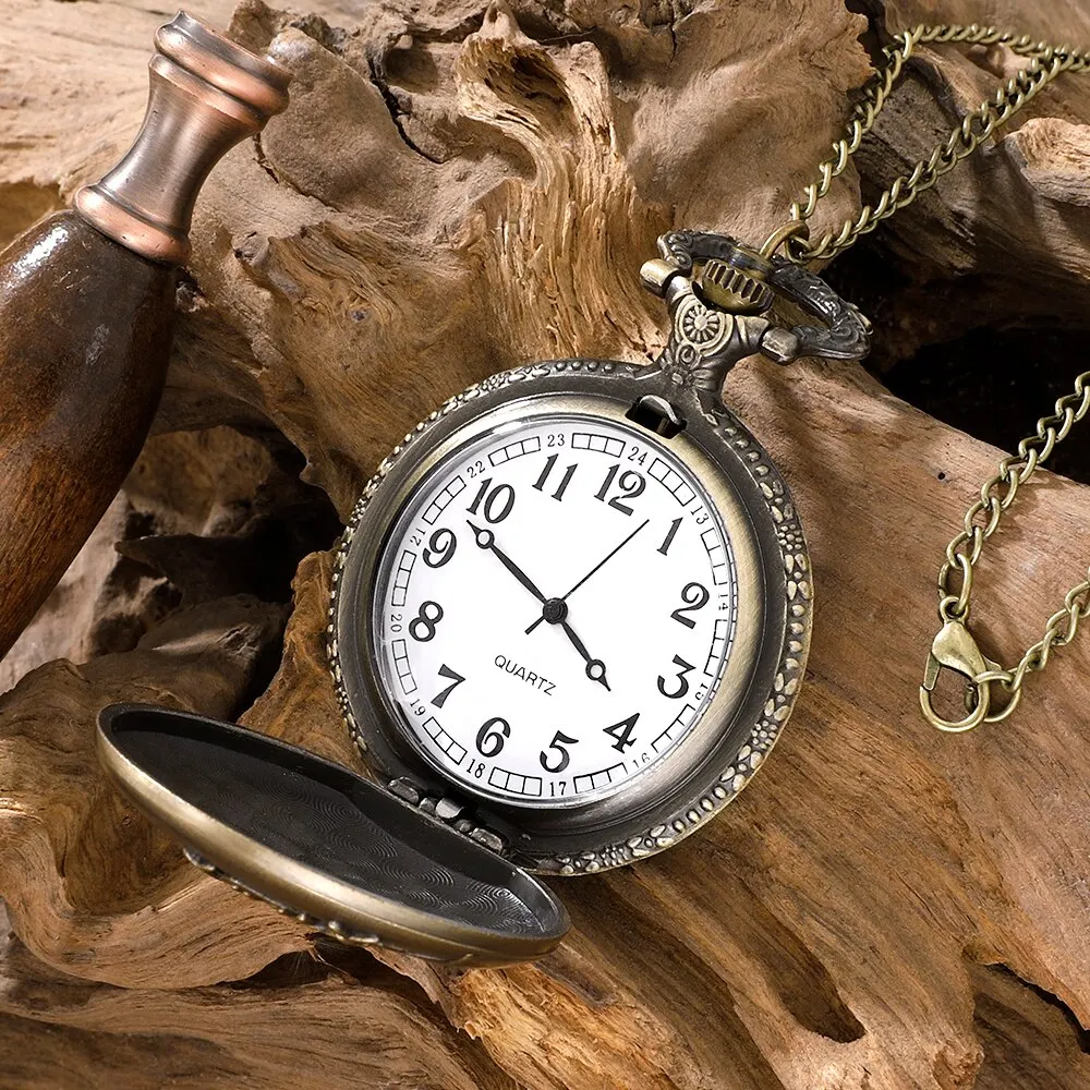 Classic Vintage Carved Pocket Watch with Chain Necklace Vintage Quartz Pendant Watches Clock Chain Mens Women