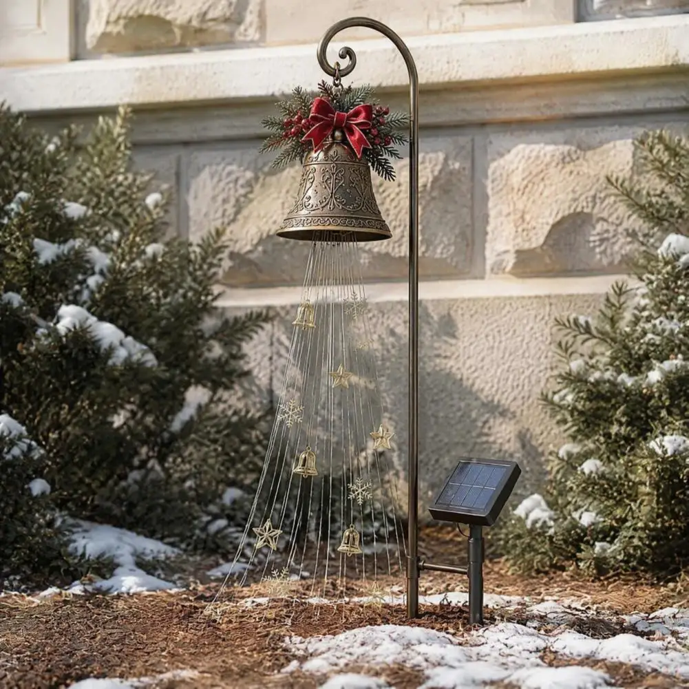 Bronze Bell Lawn Ornaments Solar Christmas Garden Lights Solar Christmas Bell Waterfall Light Led Metal Garden Stake for Yard