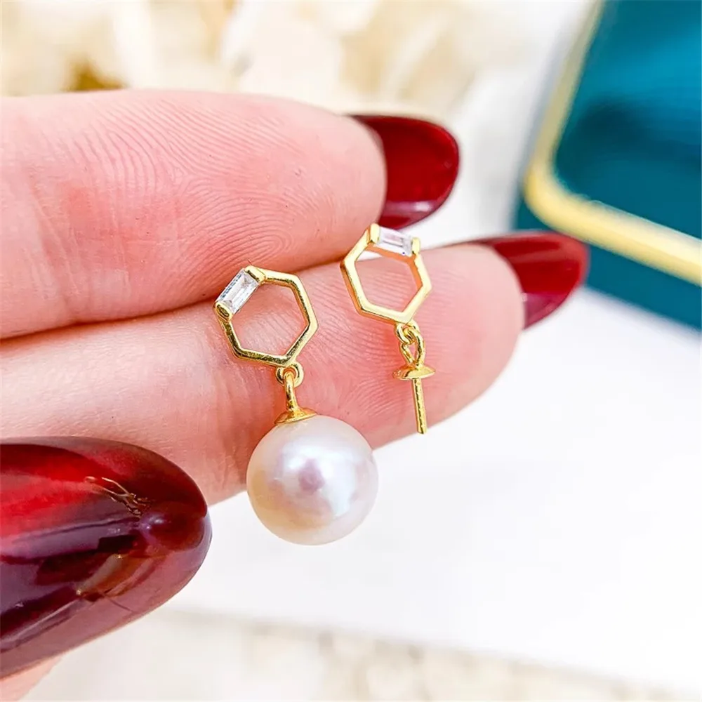 

DIY Pearl Mini Accessories S925 Pure Silver Ear Stud Empty Holder Gold Silver Earrings Fit 8-11mm Oval E092