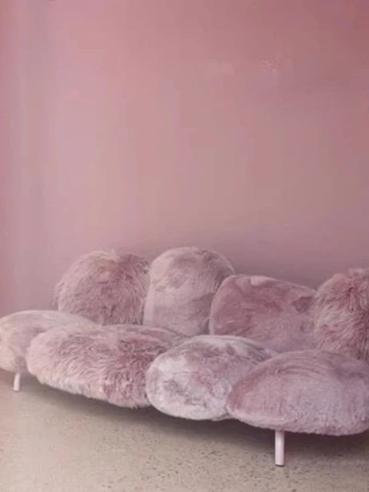 Powder Puff Plush Sofa Xiaohongshu Internet Celebrity High-Grade Artistic Aesthetic Creative Custom Sofa image 2
