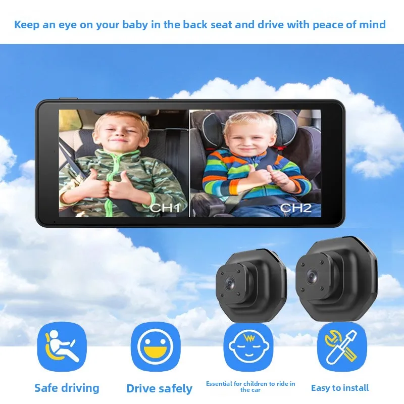2CH Car Baby Monitor Camera 6.86 Inch 1080P Display 2 IR Night Vision Wide Angle Rear Seat Infant Safety Surveillance Cameras