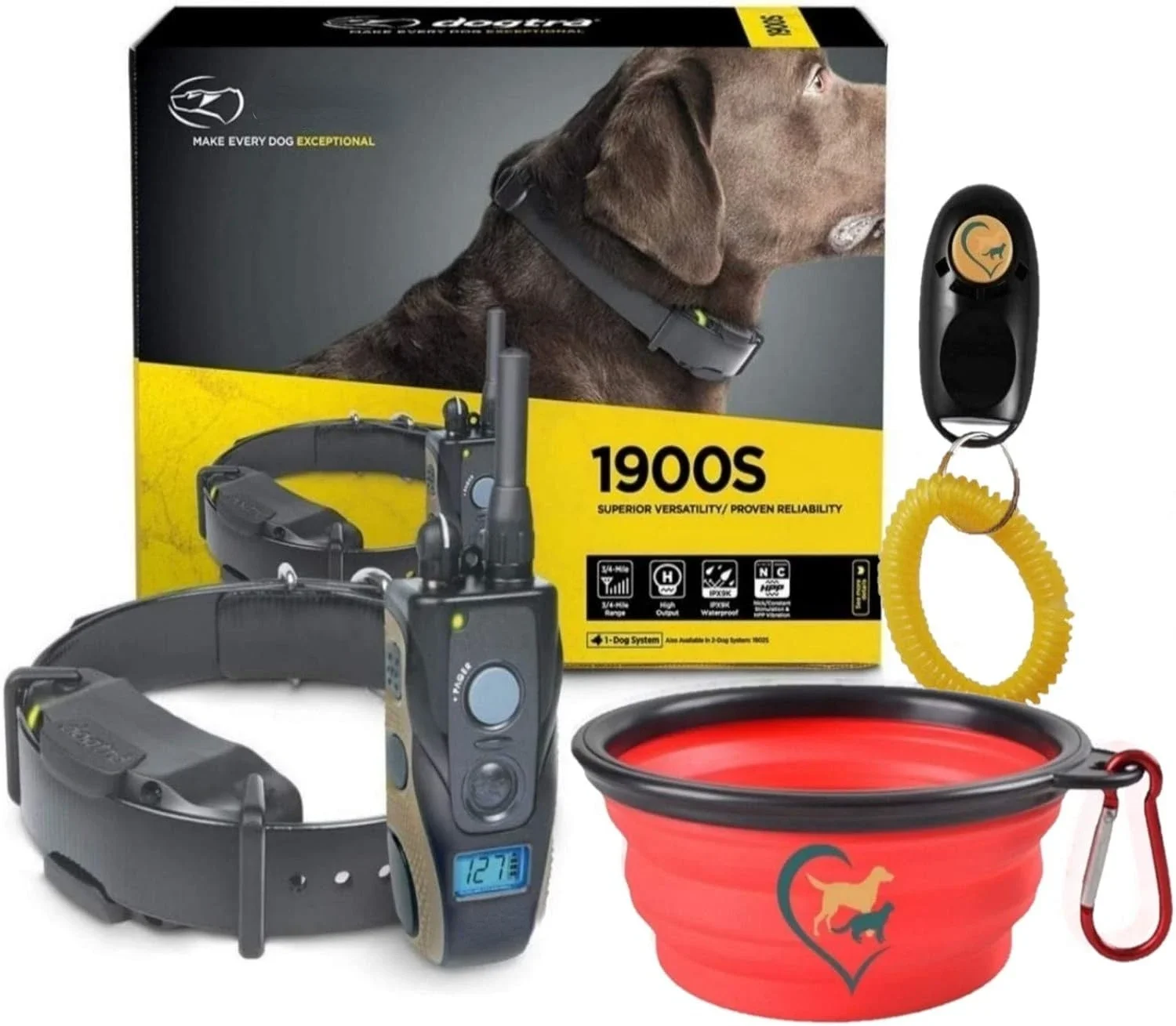 

1900S Remote Dog Training Collar - 3/4 Mile Range, Waterproof, Rechargeable, Vibration - includes Essential Pet Products