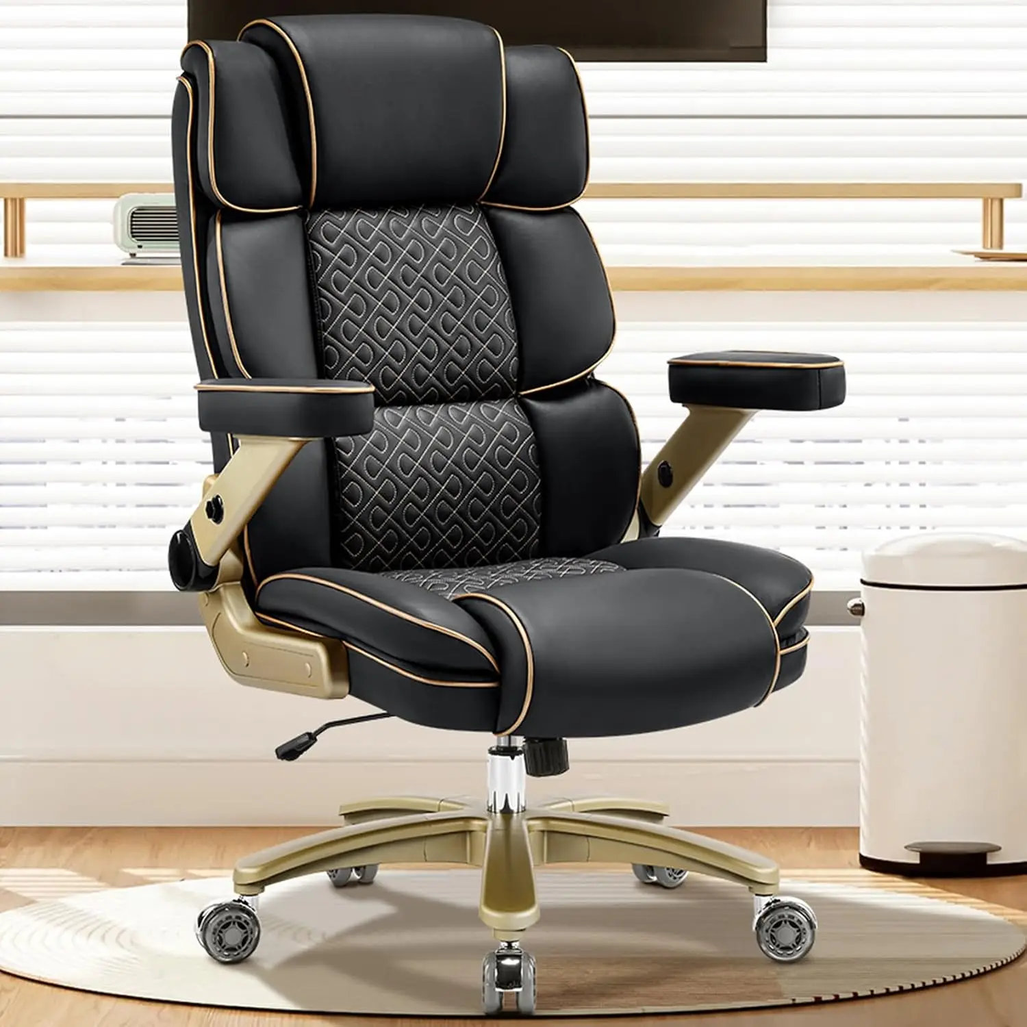 Big & Tall Office Chair 500lbs, Heavy Duty Leather Executive Chair 5D Armrests Adjustable Lumbar, C, Customized