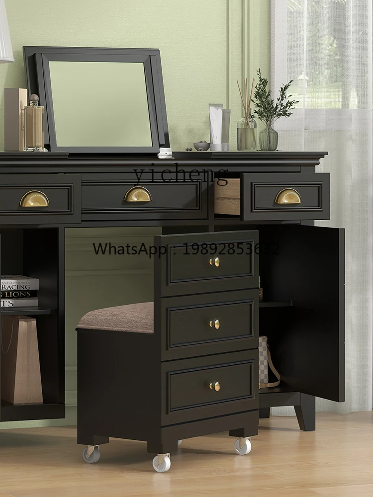 

Black Vintage Dressing Table Mid-Ancient Light Luxury Dresser Desk Storage Cabinet Integrated