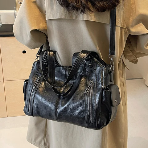 Contrast Color PU Leather Shoulder Bag