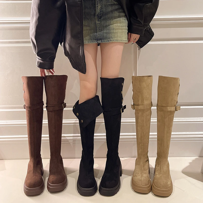 

Winter Modern Women's Over The Knee Boots Platform Thick Heels Shoes Female Punk Vintage Long Booties Zapatos De Muje