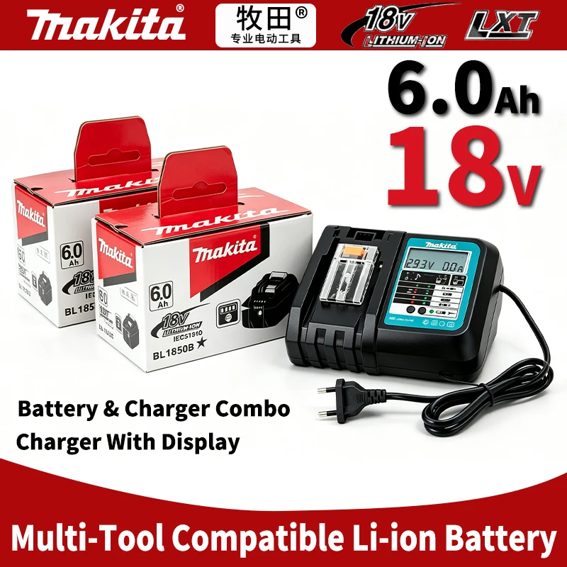 Batteria al litio Makita 18V 6.0Ah, modello BL1860B, per utensili elettrici a batteria, con kit di ricarica rapida DC18RC, ideale per officine e per la foratura.