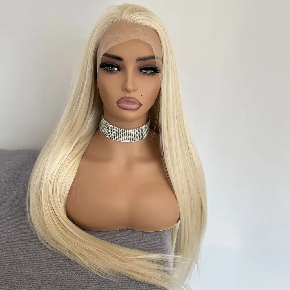 Lace Front Wig Long Straight Heat Resistant Synthetic Hair Platinum blonde Wigs