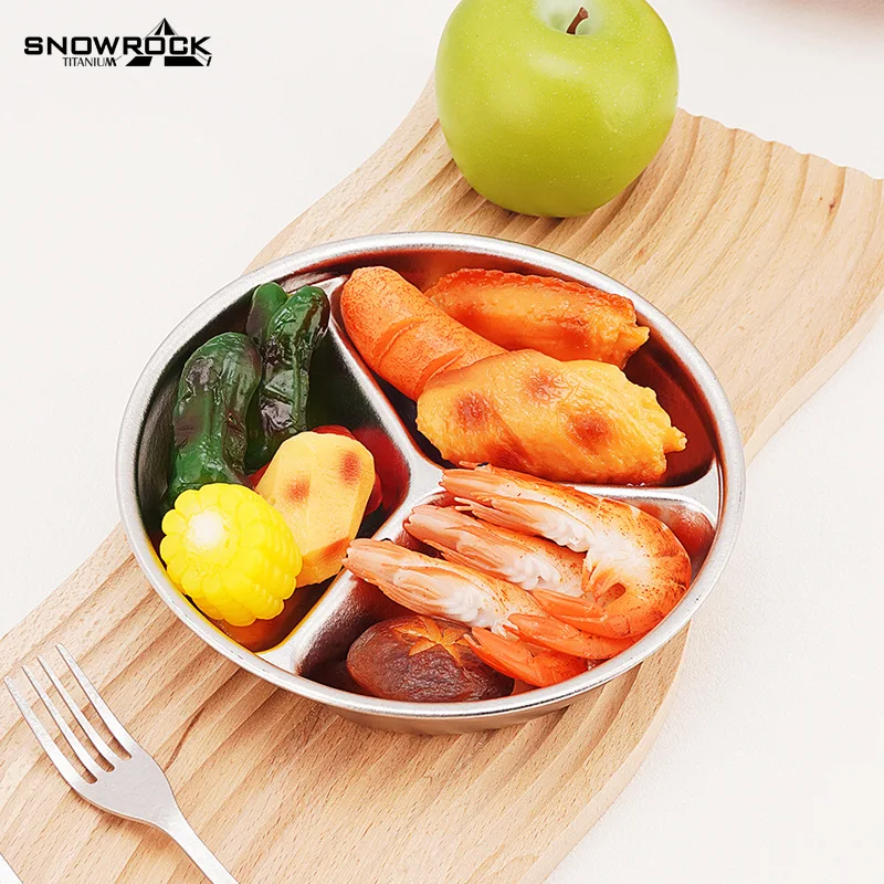 YFY  pure titanium ice flower children's dinner plate baby tableware separated round meal sharing simple rice plate for one