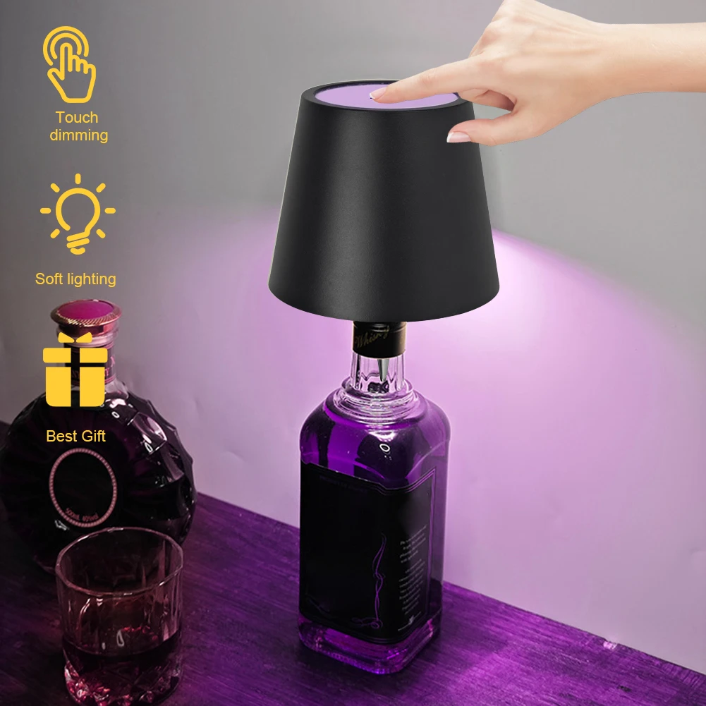 LED Wine Bottle Lamp Rechargeable 2000mAh Portable Cordless Table Lamp Wine Bottle Decorative Light for Parties Bars Restaurants