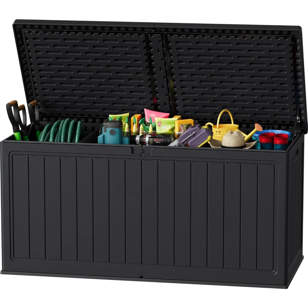 

270 gallon outdoor storage platform box with divider, double wall storage box with lockable lid