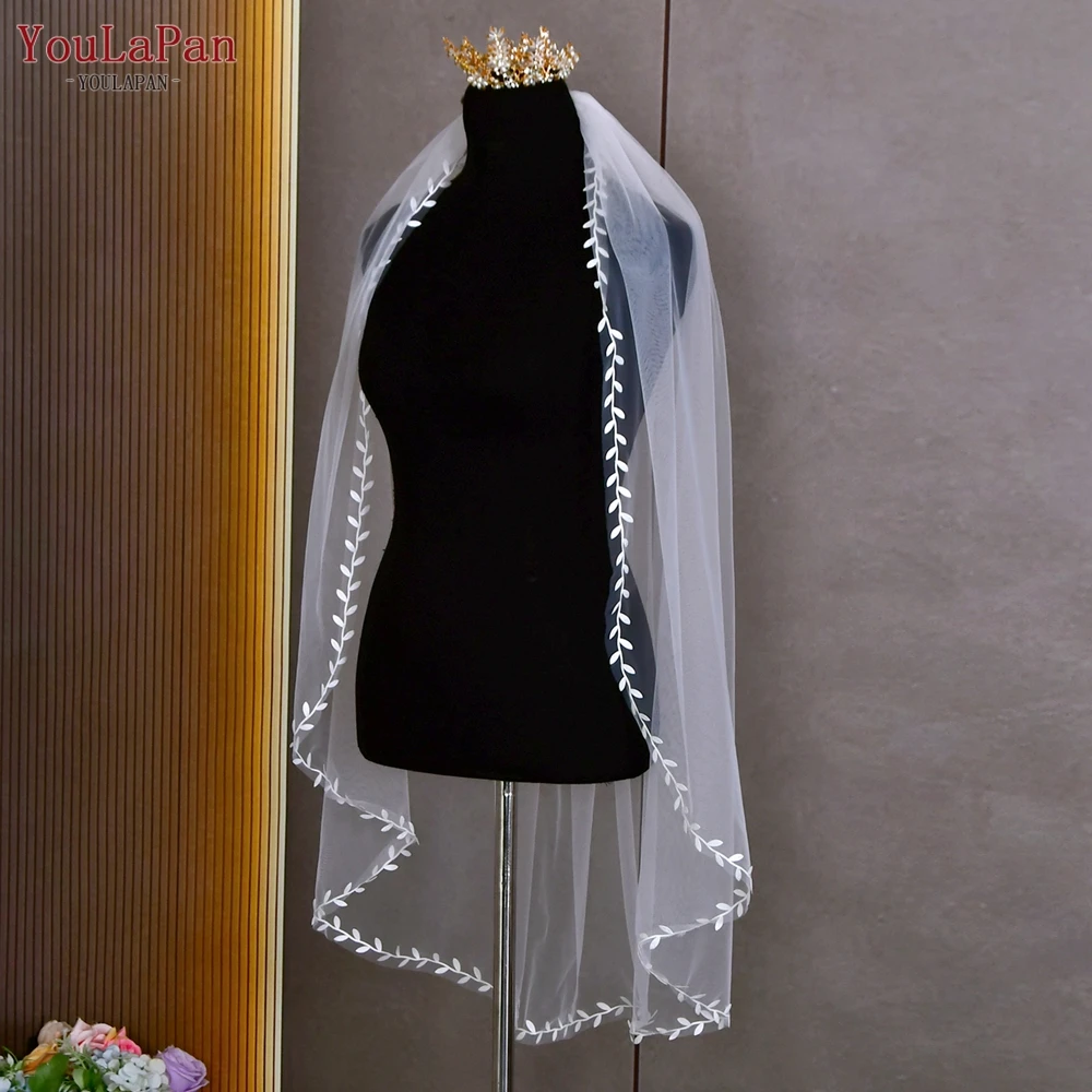 YouLaPan V129A Elegant Wedding Veils 1 Tier Bridal Veil with Lace Border Trim Soft Tulle Veil White Cathedral Wedding Accessorie