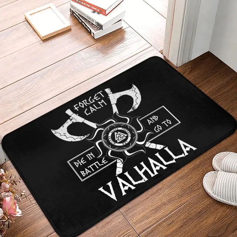 Die In Battle And Go To Valhalla Vikings Front Door Mat Anti-Slip Outdoor Waterproof Doormat Kitchen Balcony Entrance Rug Carpet