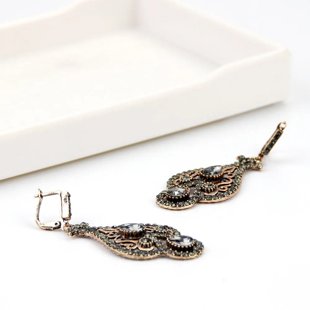 Neovisson Shining Moroccan Gray Crystal Earring Antique Gold Color Turkish Wedding Jewelry Bride Gift Handmade Trendy Earring