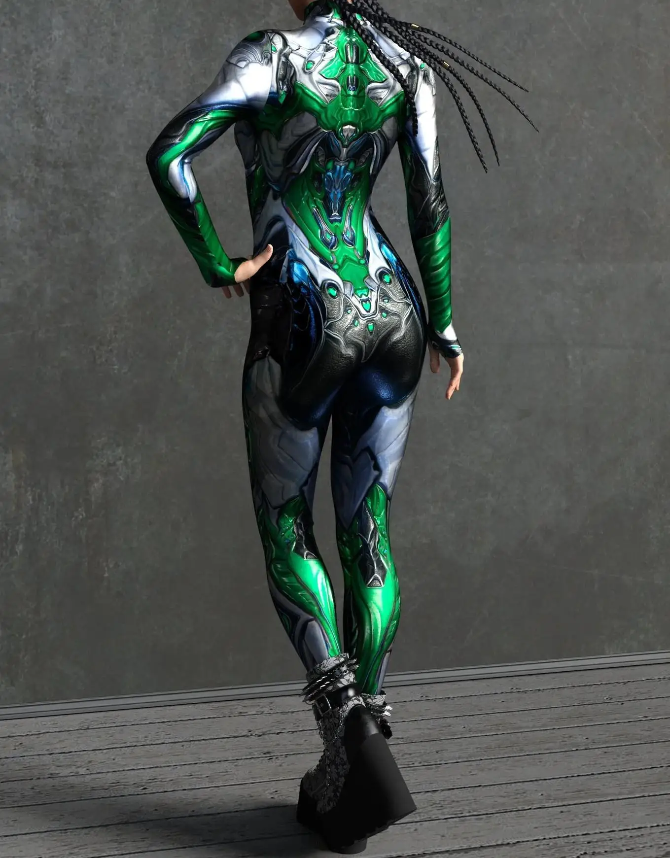 Mechanischer Rüstungsanzug für Frauen, Cyber-Fighter-Cosplay-Bodysuit, Steampunk-Kostüm, Zentai-Anzug für Halloween-Partys – Detail 8