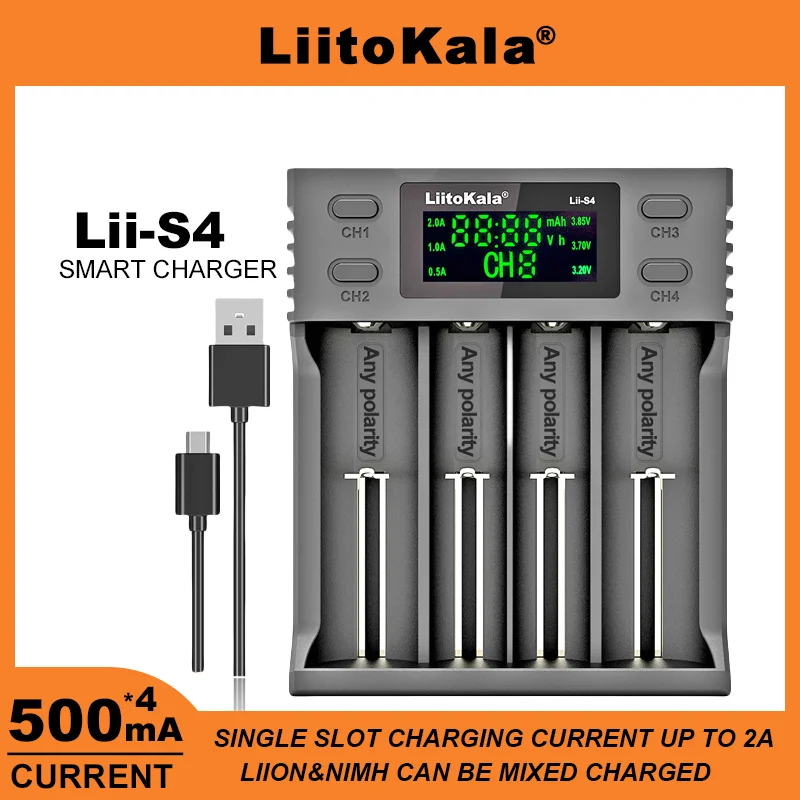 Liitokala Lii-S4 18650 Lithium Battery Charger 3.7V 21700 26650 25500 20700 14500 16340 18350 1.2V AA AAA26700 1.2V AA AAA