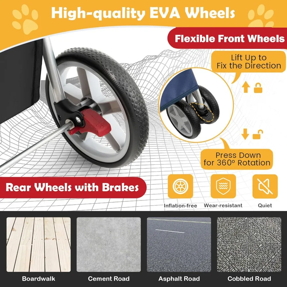 Складная коляска для собак для маленьких и средних собак, кошек, щенков, 4 колеса, запираемые колеса, коляска для кошек, переноска для домашних животных, тележка для прогулок