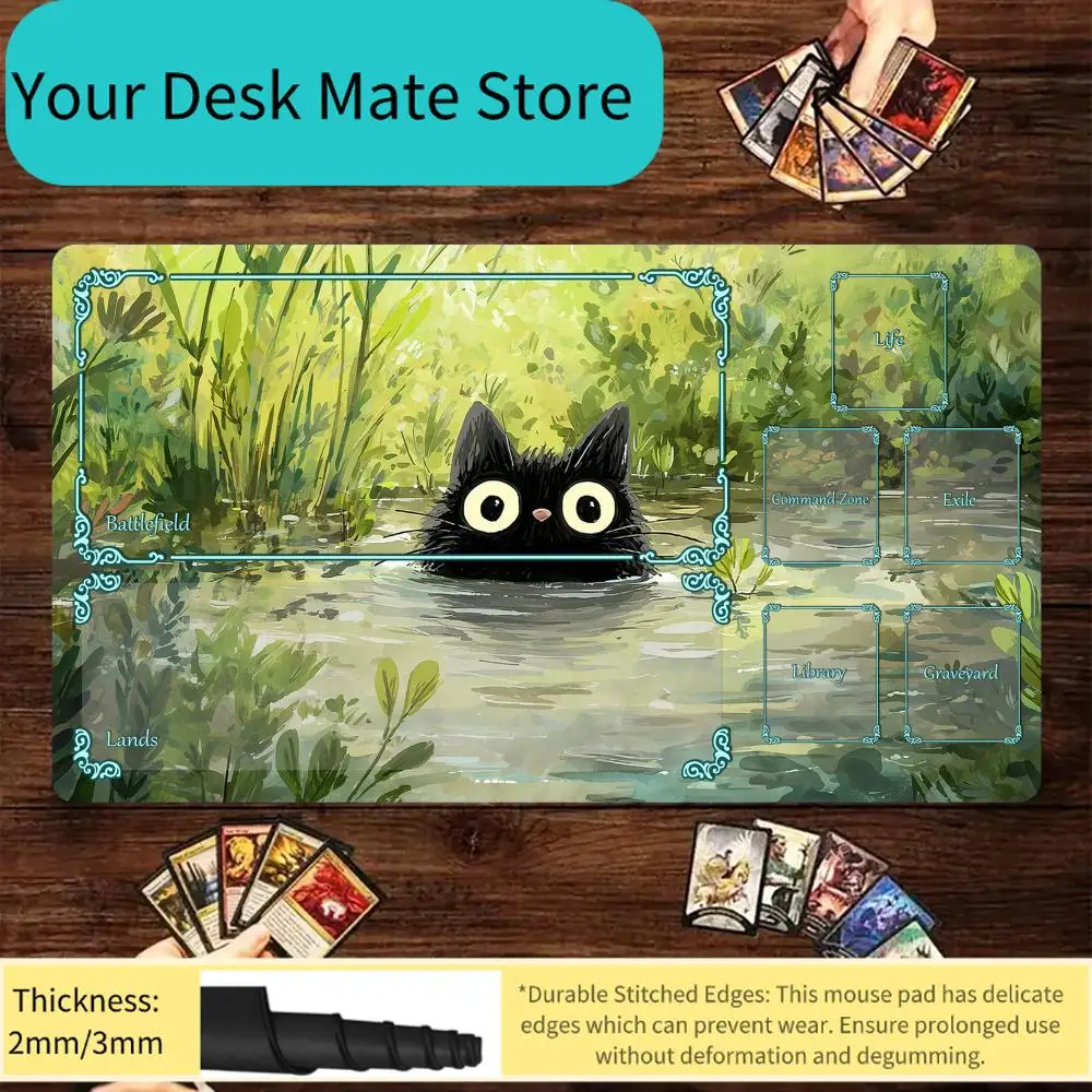 

Игровой коврик Magic Card Playmat с изображением милых черных кошек и растений, коврик для MTG, игровые коврики для настольных игр, коврик для командных сражений.