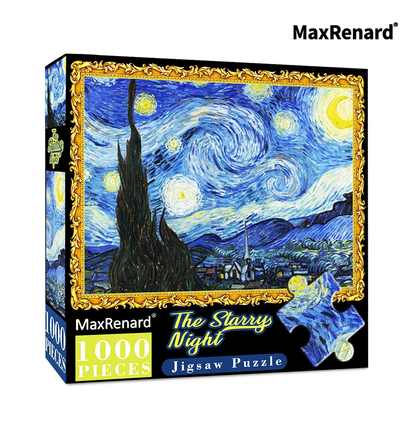 MaxRenard 1000 Pieces Jigsaw Puzzle  68*49cm Van Gogh The Starry Night Paper Assembling Painting Art Puzzles Toys For Adults