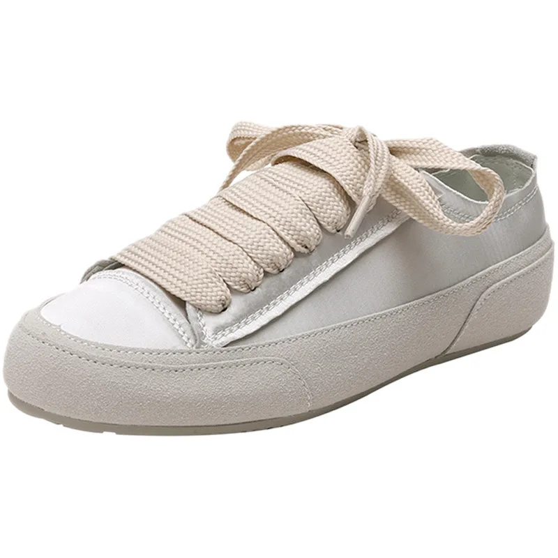 Zapatos planos blancos satinados para mujer, zapatillas informales de lona a la moda, novedad