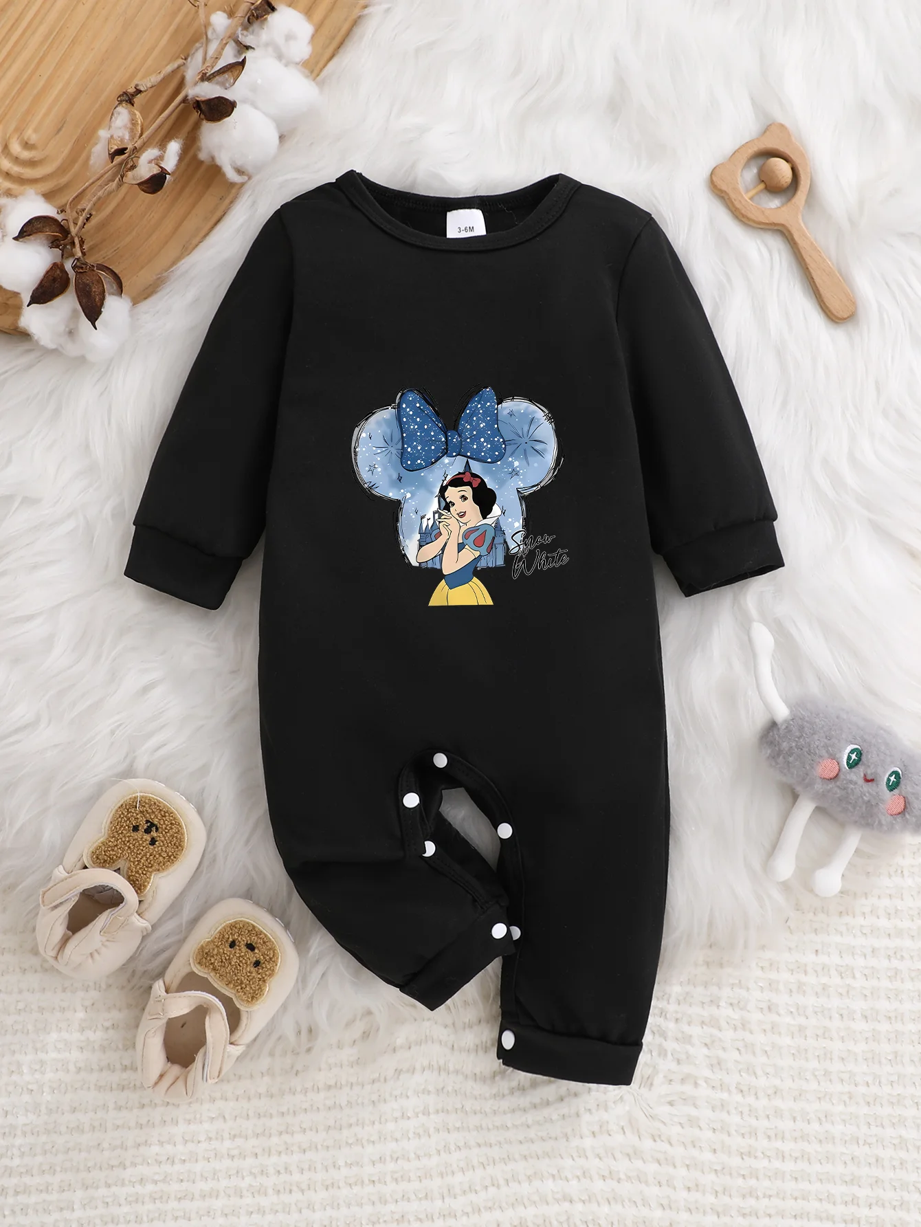 

【Officially Licensed】 Disney Snow White Baby Long-Sleeve Romper | Bow Print