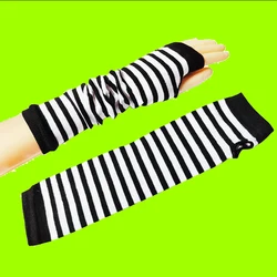 Autumn Winter Students Fashion Stripes Knitting Arm Cuff Dress Up Arm Warmer Fingerless Gloves Women