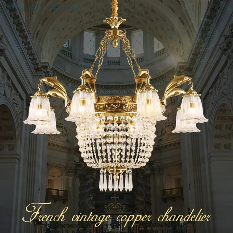 Luxury French Brass Crafted Crystal Chandelier, European Style, Perfect For Villa Living Rooms, Sets Atmosphere In Hotel Resta