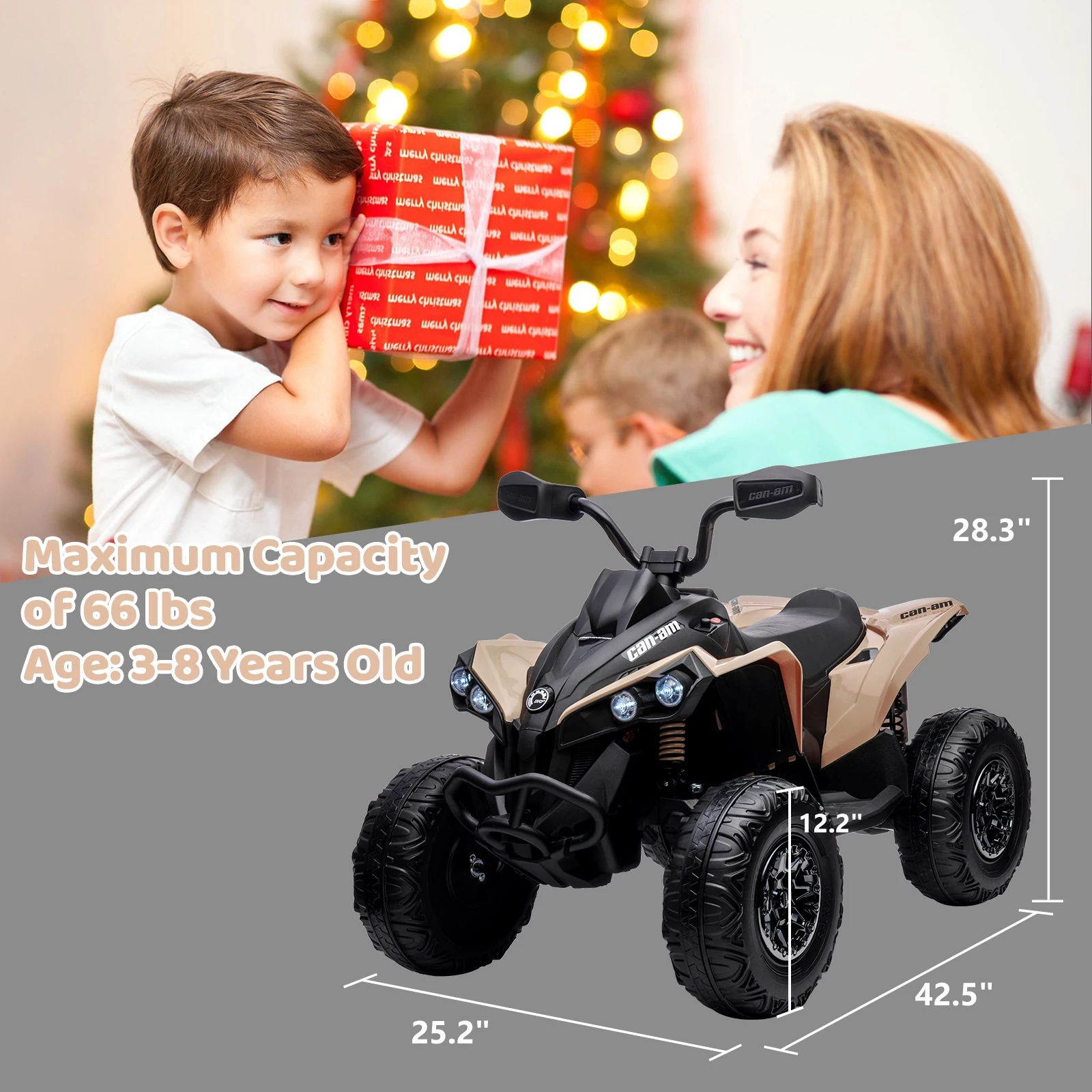 12 V 4-Rad-Elektro-ATV-Kinderspielzeug zum Aufsitzen für 3–8 Jahre Geburtstagsgeschenke mit ferngesteuerten Trittreifen, Musik und Geschichte