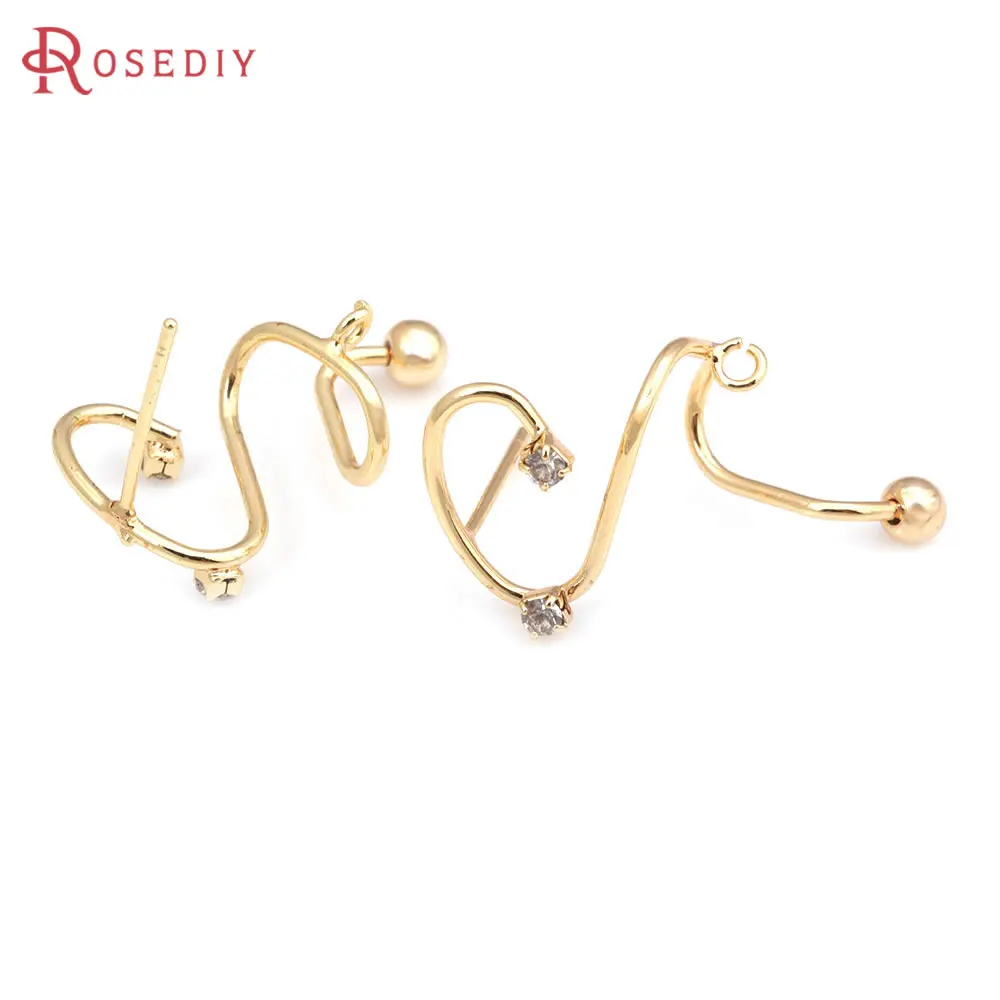 6PCS orecchini a bottone a spirale in ottone e zirconi Color oro 18 carati orecchini a spillo accessori per la creazione di gioielli fai da te di alta qualità per le donne