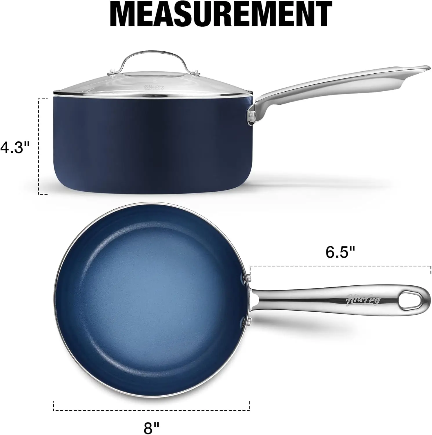 HLAFRG 3QT Nonstick Saucepan with Lid, Toxin-Free Ceramic Coating,Gradient Blue Pan with Stainless Steel Handle, Oven Safe