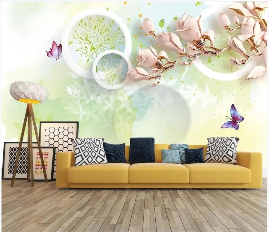 Customized products wallpaper mural European small fresh 8D rural circle flower Living room TV background wall bedroom butterfly