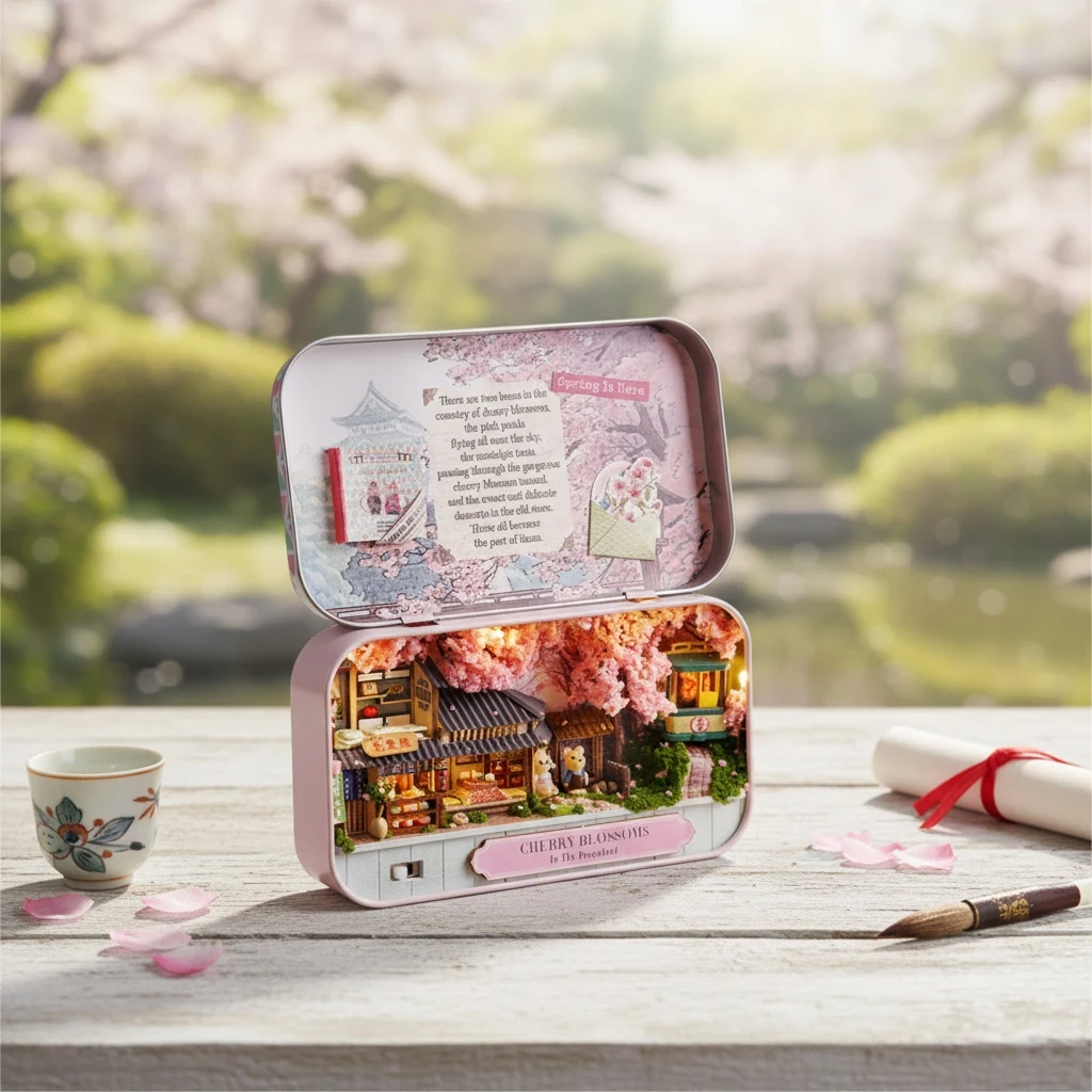 OUZEY Kit de modelo de caja de habitación DIY, "Sakura Bloom", "Candy Wonderland", tema "Lucky Bazaar", decoración creativa de estante de casa en miniatura