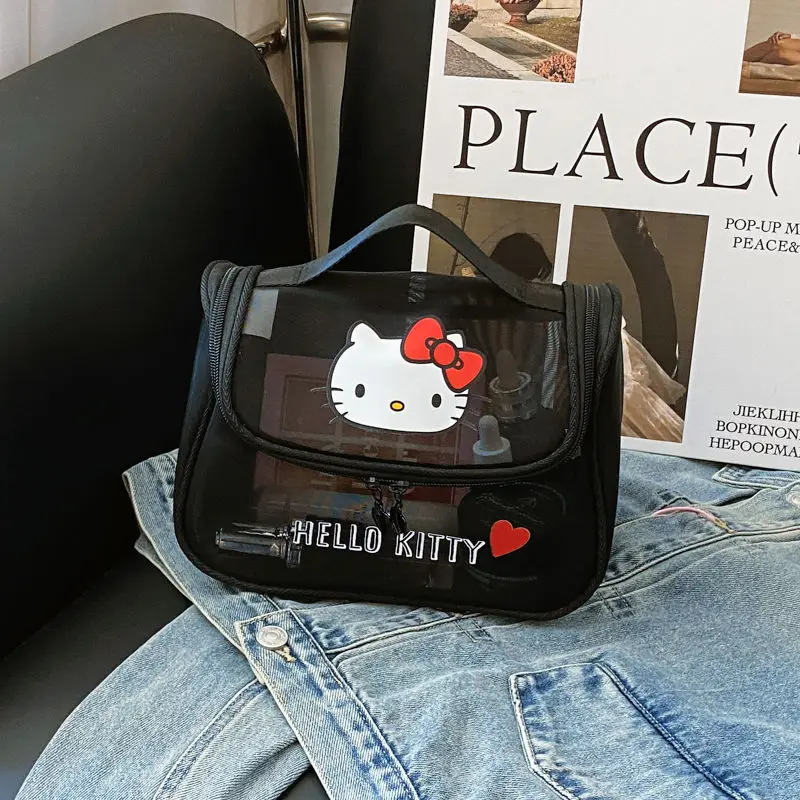 

Sanrio Kawaii Hello Kitty Makeup Bag Mesh Girl Heart Sweet Cute Cartoon Anime Transparent Toiletries Bag Tide Gift for Kids