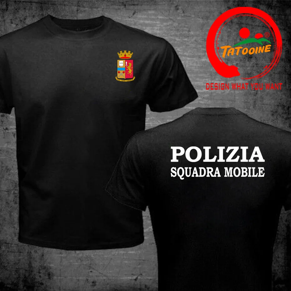 Italian Polizia Di Stato Italia Italy Squadra Mobile T Shirt Men Funny Brand Clothing Mens Printed Fashion Design Muscle T-Shirt