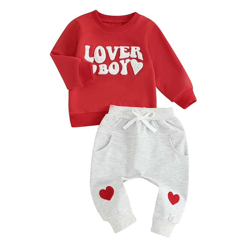 Baby Girls My First Valentines Day Outfit Long Sleeve Crewneck Heart Print Sweatshirt Long Pants Headband 3PCS Set