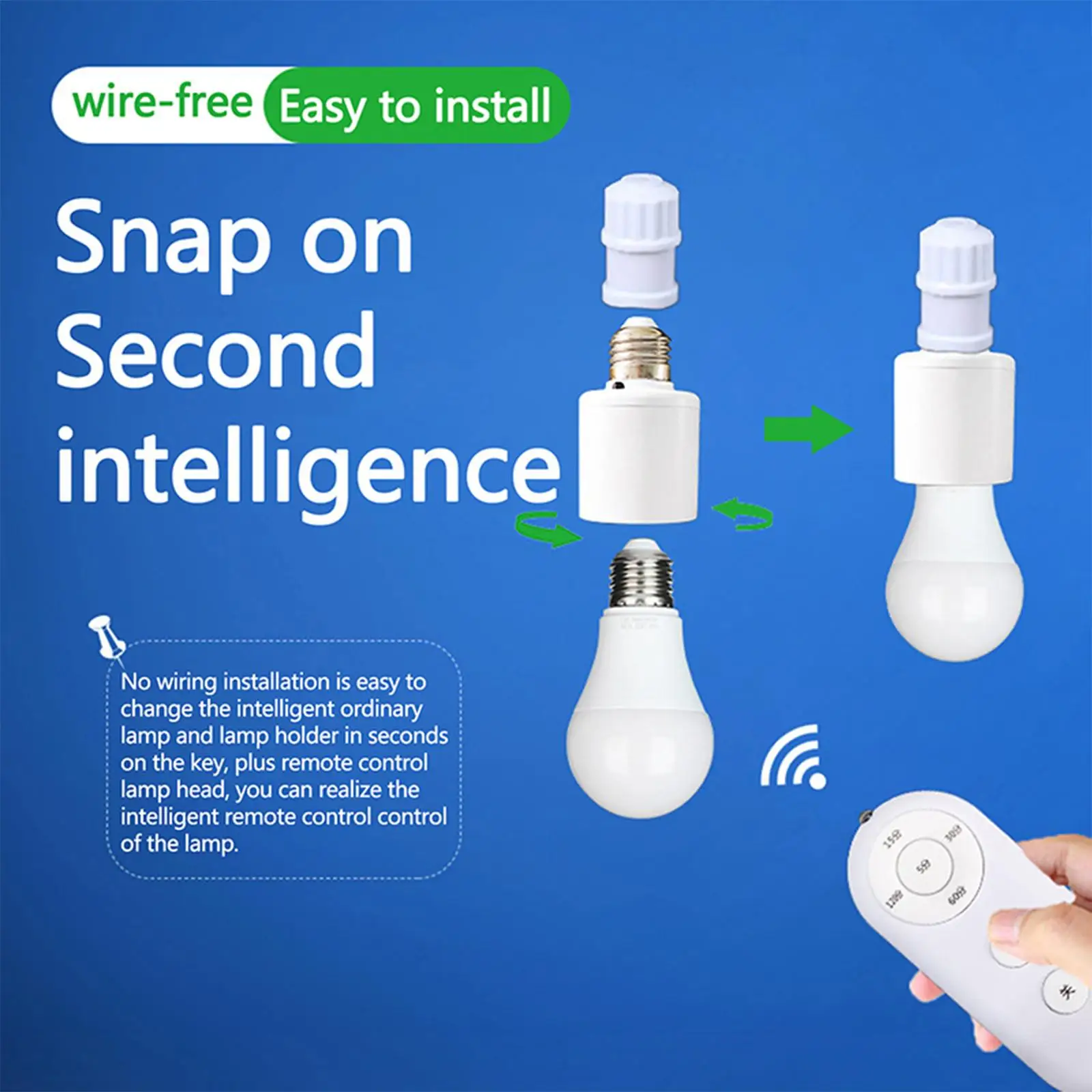 Remote Control Light Socket No Wiring Converter Timing Delay Smart Switch Bulb Base for Kitchen Closet Front Door Porch Home