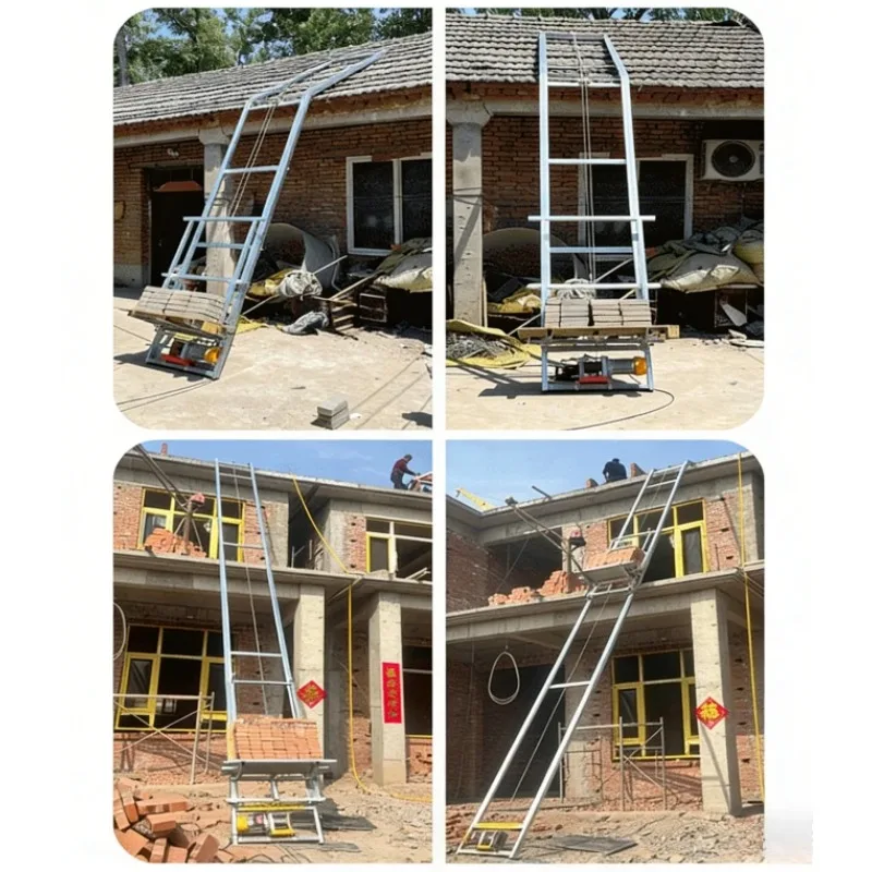 Glazed Tile and Window Material Loading Elevator with Automatic Tilting Ramp Ivy Climbing Ladder and Small Lifting Machine