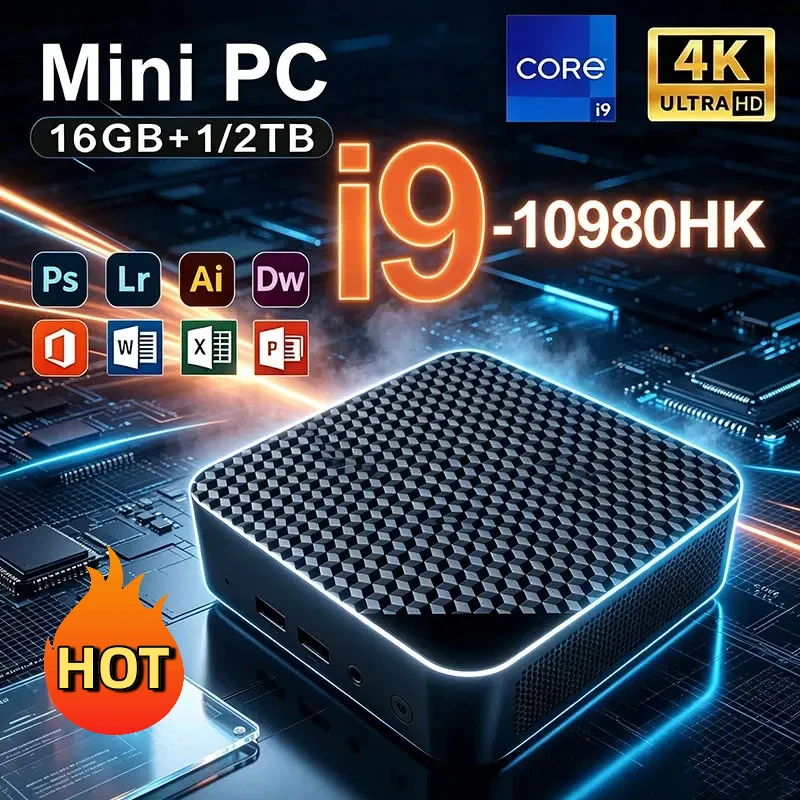 Intel i9 10980HK Mini Desktop PC 16GB+2TB Large Storage WIFI 6 Bluetooth High Speed Mini PC For Business & Entertainment