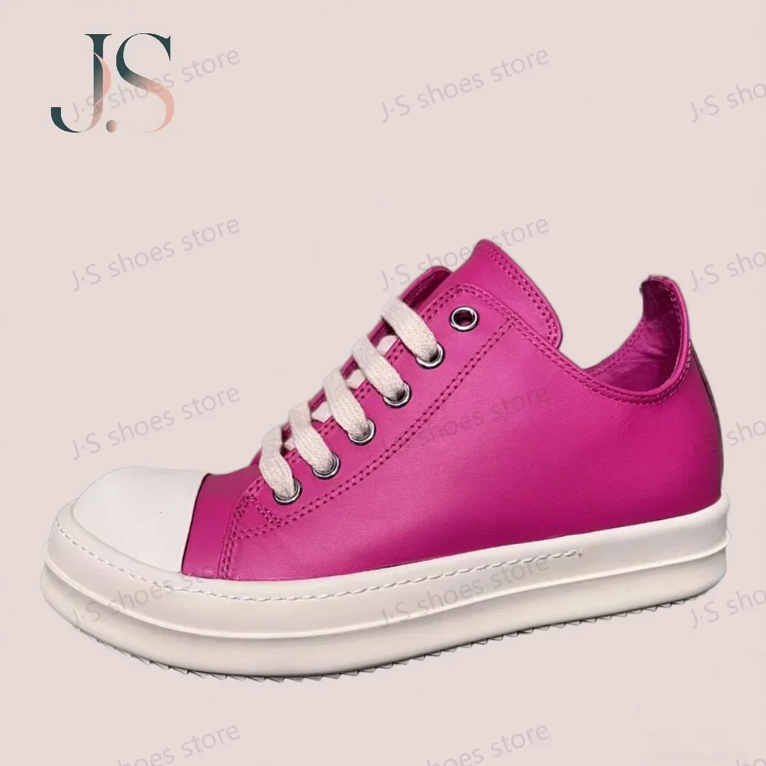 

Ro Designer Rose Pink Leather Low Top Shoe Luxury Men Sneaker Cowhide Women Casual Shoes Cow Leather Retro Lace Up Sneakers